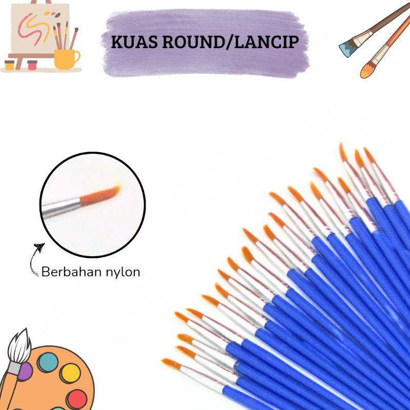 

Kuas Lukis Round Brush Painting Akrilik Bulu Nilon Cat Air Lukis Muka Badan Face Body