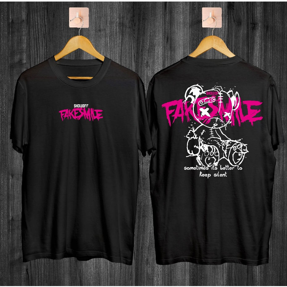 Kaos Tshirt Pria Terbaru Samurai Jepang Fake Smile Warna Hitam Distro Lengan Pendek Motif Sablon Ber