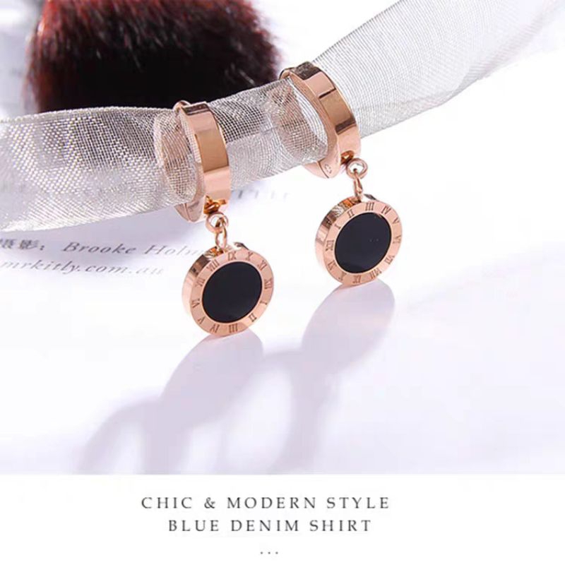 Anting Titanium Wanita Fashion Bulat Hitam/Anting Titanium Wanita Clip