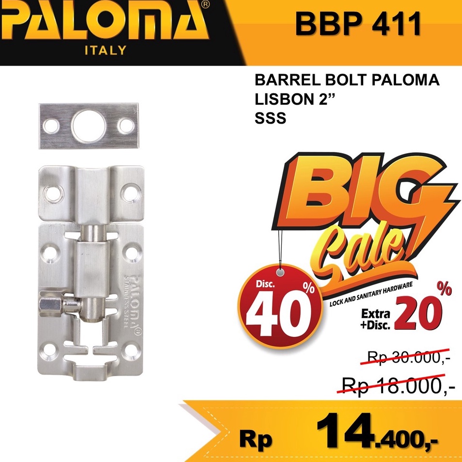 Ready GRENDEL STAINLESS SANTEKAN KUNCI SLOT SELOT JENDELA DAN PINTU PALOMA BBP 411 LISBON 2 INCH 5CM