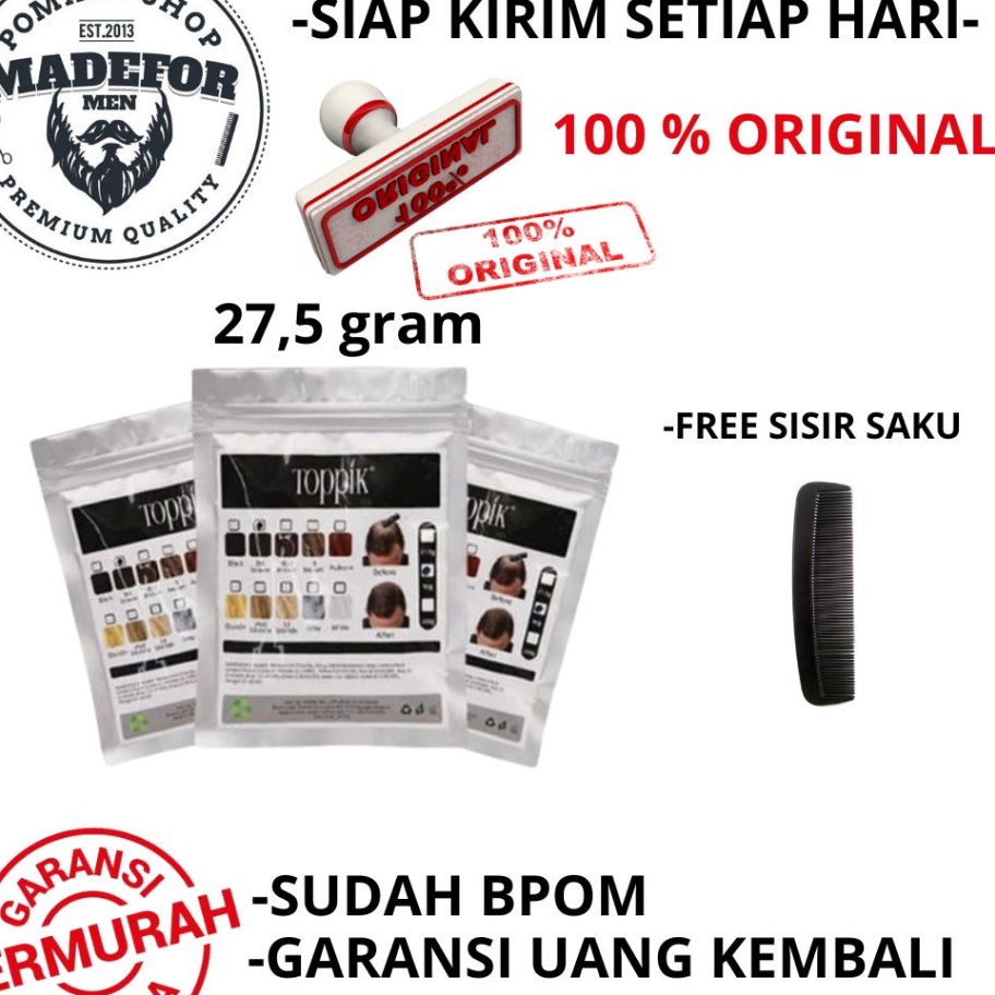 Terbaru TOPPIK HAIR FIBER 275 ISI ULANG GRAM ORIGINAL TOPPIK PENEBAL RAMBUT FREE SISIR SAKU ORIGINAL