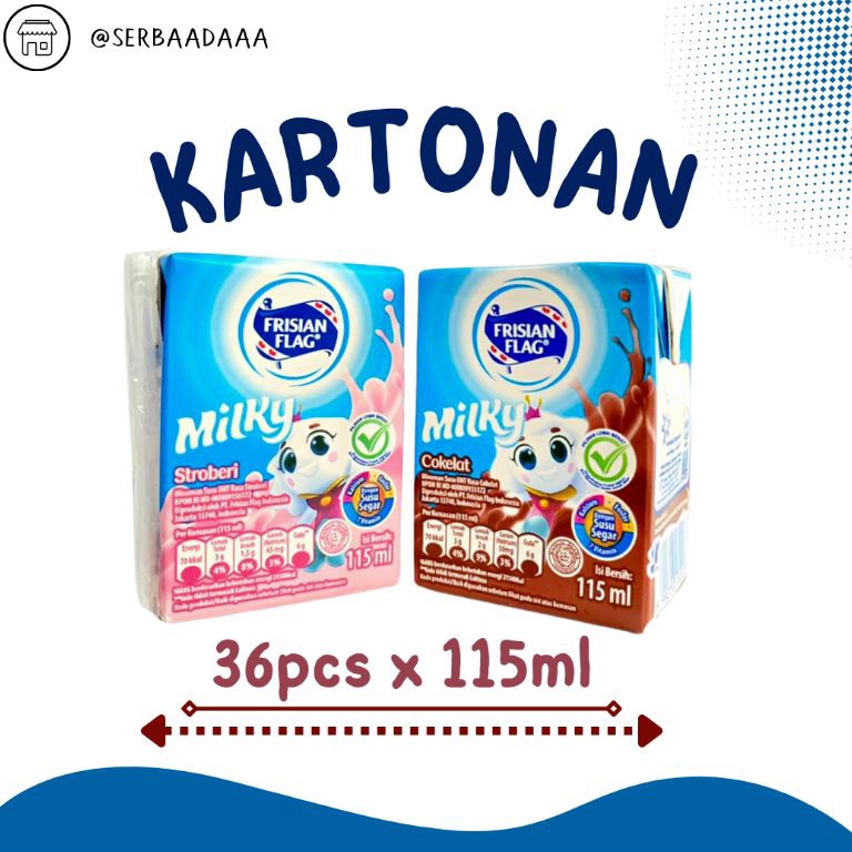 

PAKET LENGKAP Frisian Flag Milky UHT 115 36 Pcs Kartonan