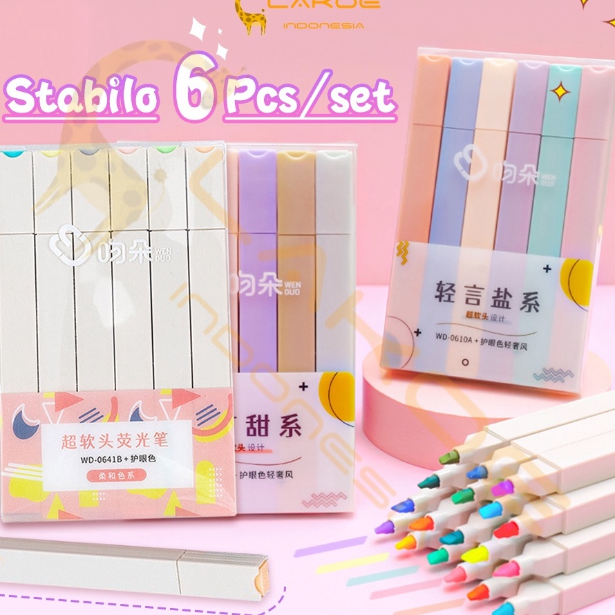 

Readystock Lakoe 6PCS stabillo warnaStabillo Highliter setMulticolor pena stabilohighlighter pastel 6 colors warna Kirim Langsung
