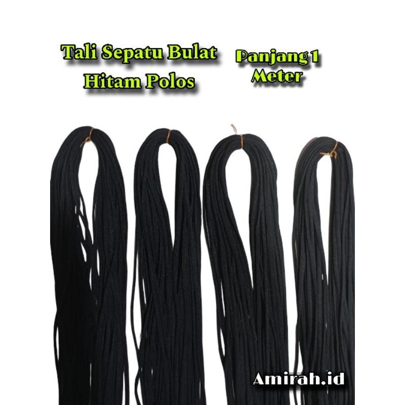 Tali Sepatu Bulat Warna Hitam Polos Panjang 1 Meter Tali Sepatu Bulat Hitam