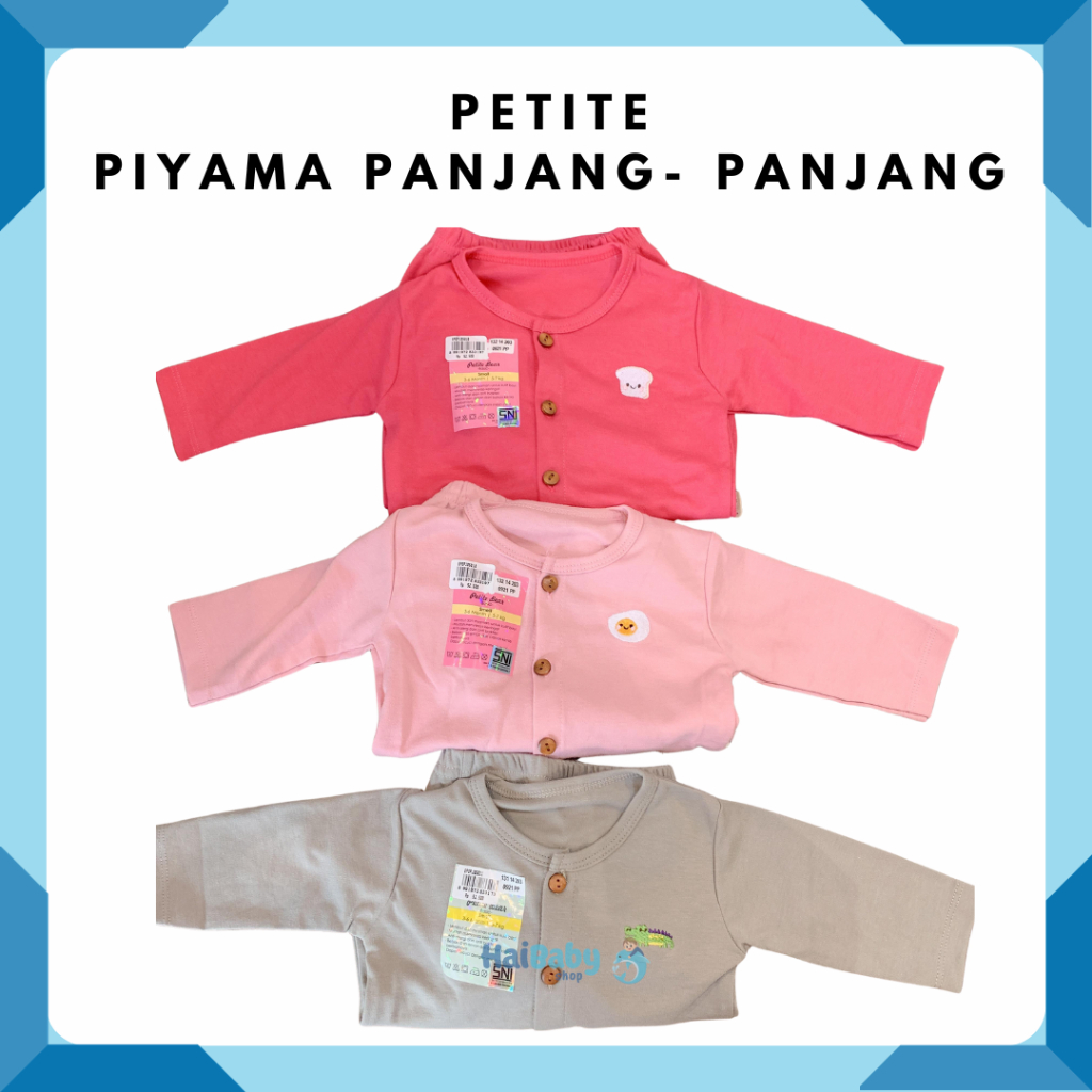 Petite Bear Basic Setelan Bayi Kekinian SML Polos//Baju Panjang-Celana Panjang