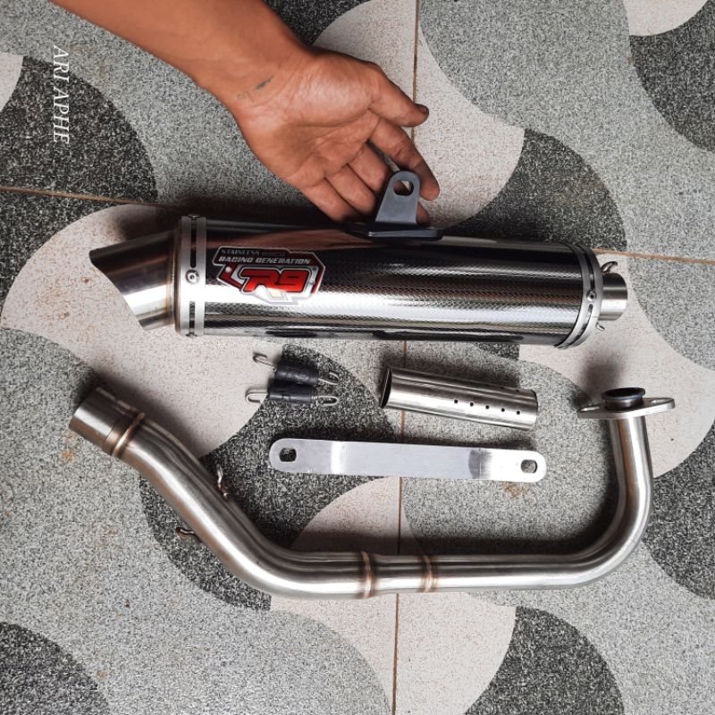 knalpot R9 BLACK MUGELLO original vario 110 karbu fi techno beat scoopy