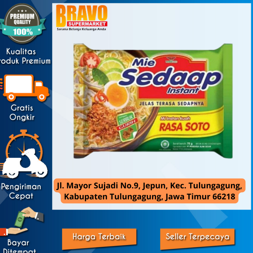

Bravo Supermarket Tulungagung - MIE SEDAP RASA SOTO 75 GRAM
