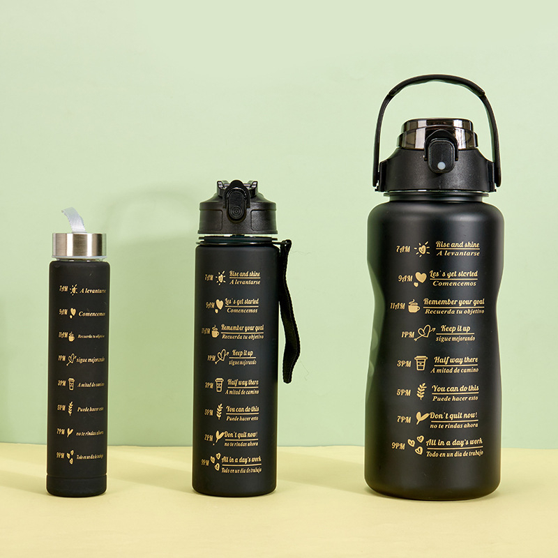 TSSJ Botol Minum Motivasi Full Hitam Beranak Set 3Pcs | Botol Beranak Viral 3in1 2 Liter + 9000ml + 