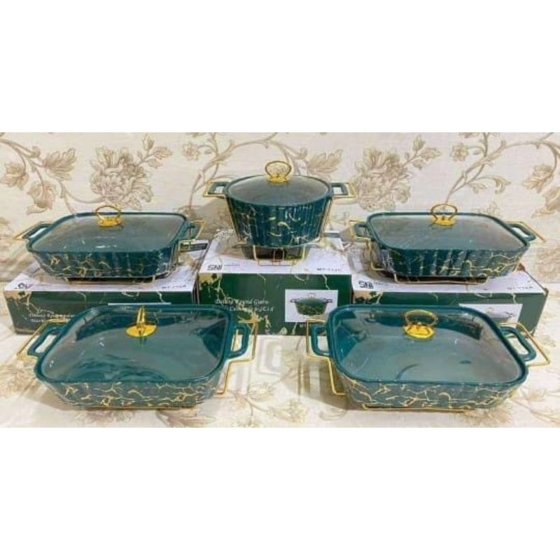 SET PRASMANAN MARBLE HIJAU 4+1