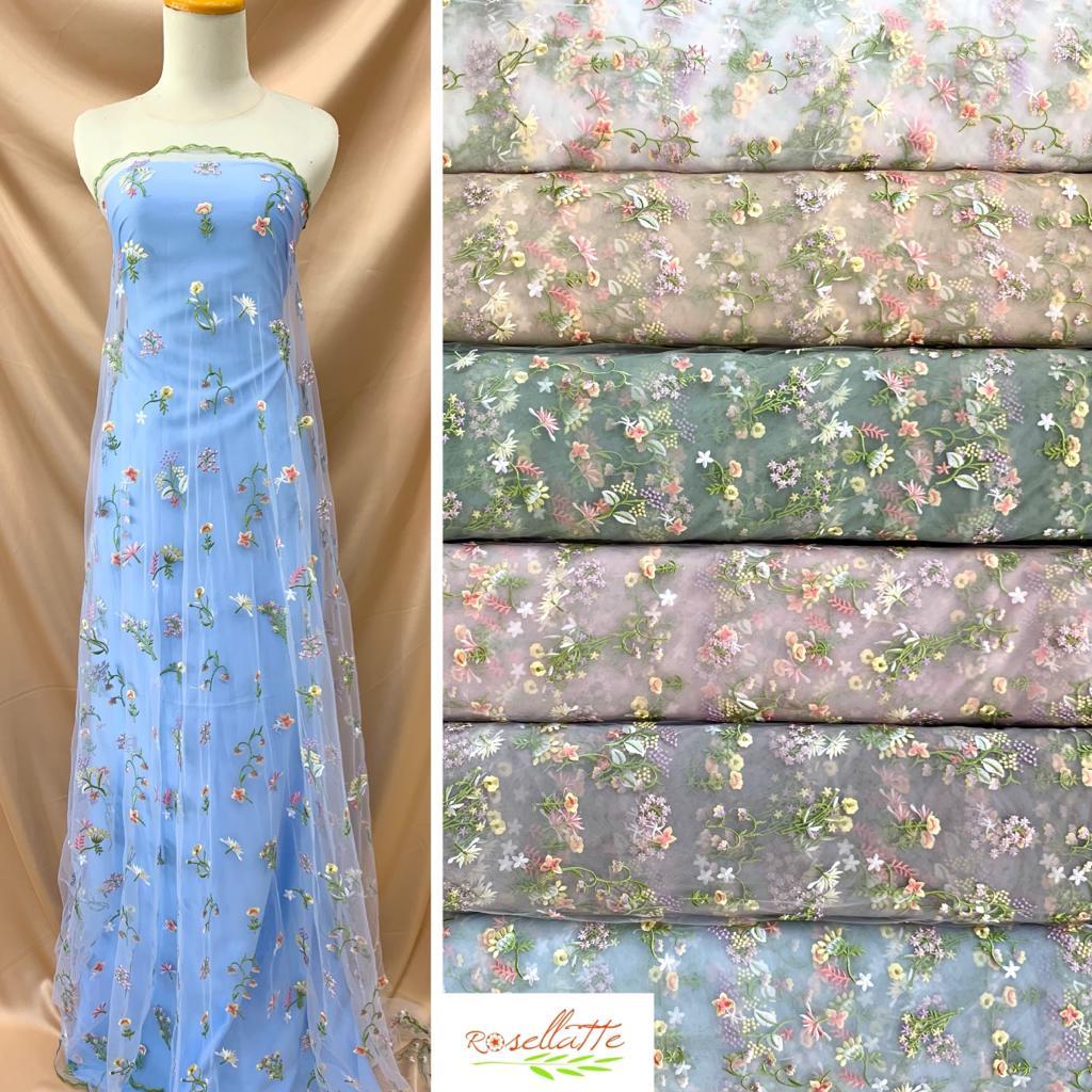 Kain Tile Motif Bunga Warna-Warni untuk Dress dan Kebaya