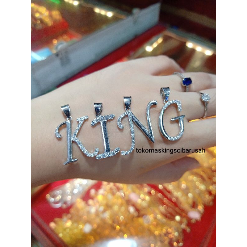 Kalung + liontin Inisial / Huruf Emas putih asli - tokomaskingscibarusah