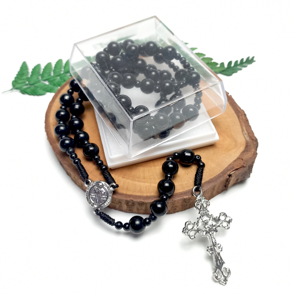 (Eksklusif) Kalung Rosario Black Egypt Bahan Semi Batu / Aksesoris Kalung Rosario Katolik
