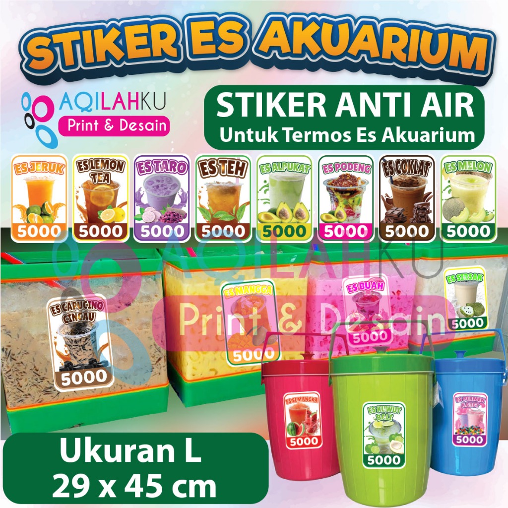 

Stiker Es Aquarium Stiker Termos ES Anti Air ukuran 29 x 45 cm