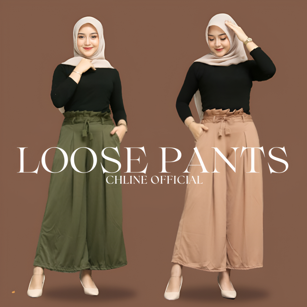celana kulot wanita highwaist crinkle linen rayon scuba loose pants jumbo lidi wanita panjang premiu