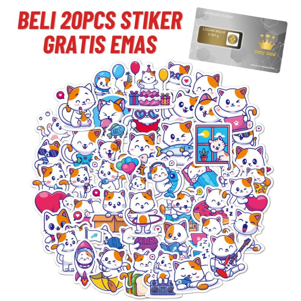 50 PCS - Stiker Cute Cat Lucu Anti air / Stiker Laptop / Stiker Anak
