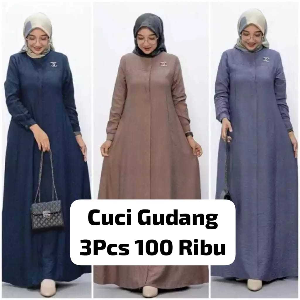 Promo Terkini 3 Pcs 100 Ribu Gamis Polos Maryam Crincle Jumbo Wanita Dewasa Terkini//Gamis Murah