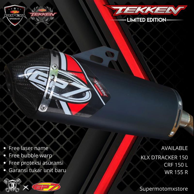 KNALPOT GP7 TEKKEN BLACK EDITION CARBON TEKKEN BLACK END CAP KLX DTRACKER CRF WR
