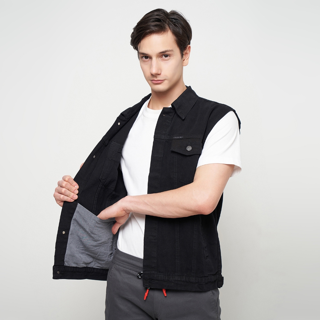 New_BOSSE Vest Denim Biowash - Jaket Rompi Denim Pria Hitam