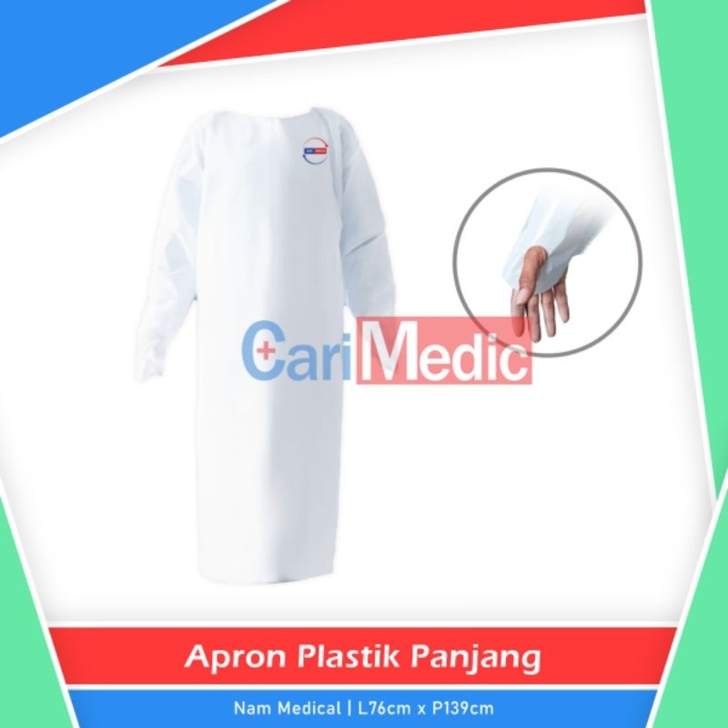 Apron Plastik Lengan Panjang Celemek Medis Sekali Pakai APD Satuan Nam Medical