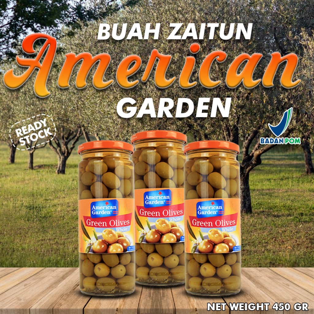 

WHOLE / BUAH ZAITUN AMERICAN GARDEN / AMERICAN GARDEN GREEN OLIVES 450GR / BUAH ZAITUN TOPLES/ BUAH ZAITUN HIJAU / WHOLE / ZAITUN JARR