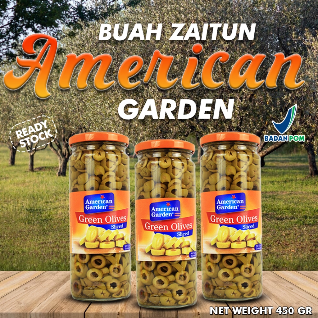 

SLICED / BUAH ZAITUN AMERICAN GARDEN / AMERICAN GARDEN GREEN OLIVES 450GR / BUAH ZAITUN TOPLES/ BUAH ZAITUN HIJAU / SLICED / ZAITUN JARR