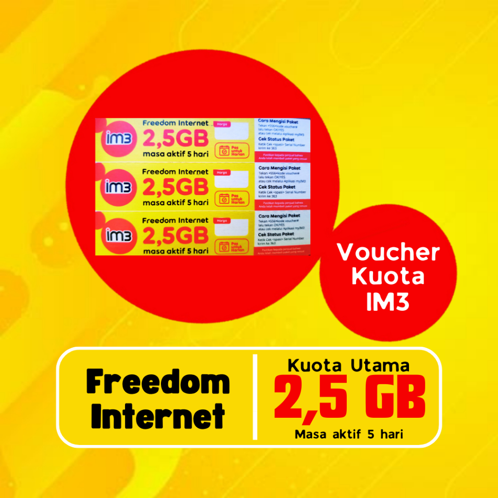 Voucher Ori Im3 Kuota 2,5GB 5Hari