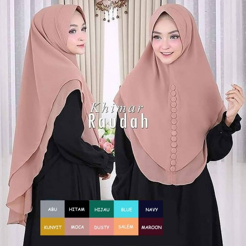 Khimar Raudah Kancing 2 Layer / Hijab Kancing 2 Layer
