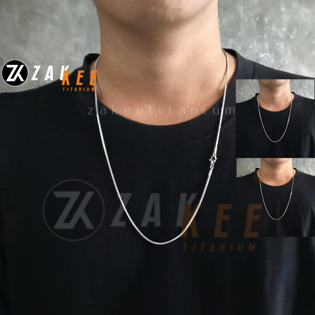 FAVORIT KALUNG TITANIUM PRIA WANITA ANTI KARAT COWOK CEWEK SILVER PERAK EMAS PUTIH ASLI KALUNG BULAT