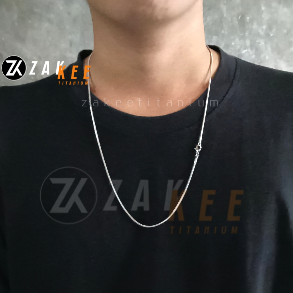 Kalung Titanium Pria Wanita Anti Karat Cowok Cewek Silver Perak Emas Putih Asli Kalung Bulat Panjang