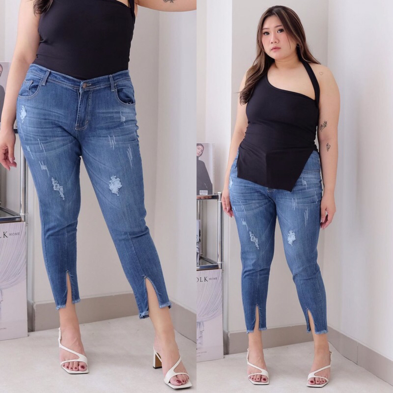BibsSantorini Dark size 31-38 fit BB 60-100kg celana wanita 7/9 crop cropped sobek ripped tidak temb