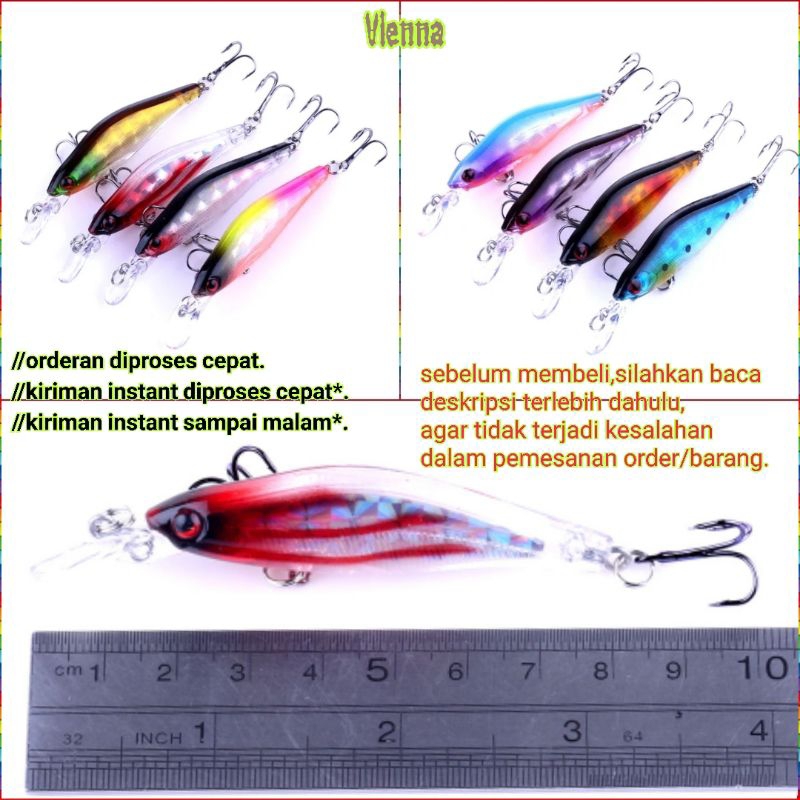lure umpan pancing ikan semi holographic dgn treble hook / kail jangkar
