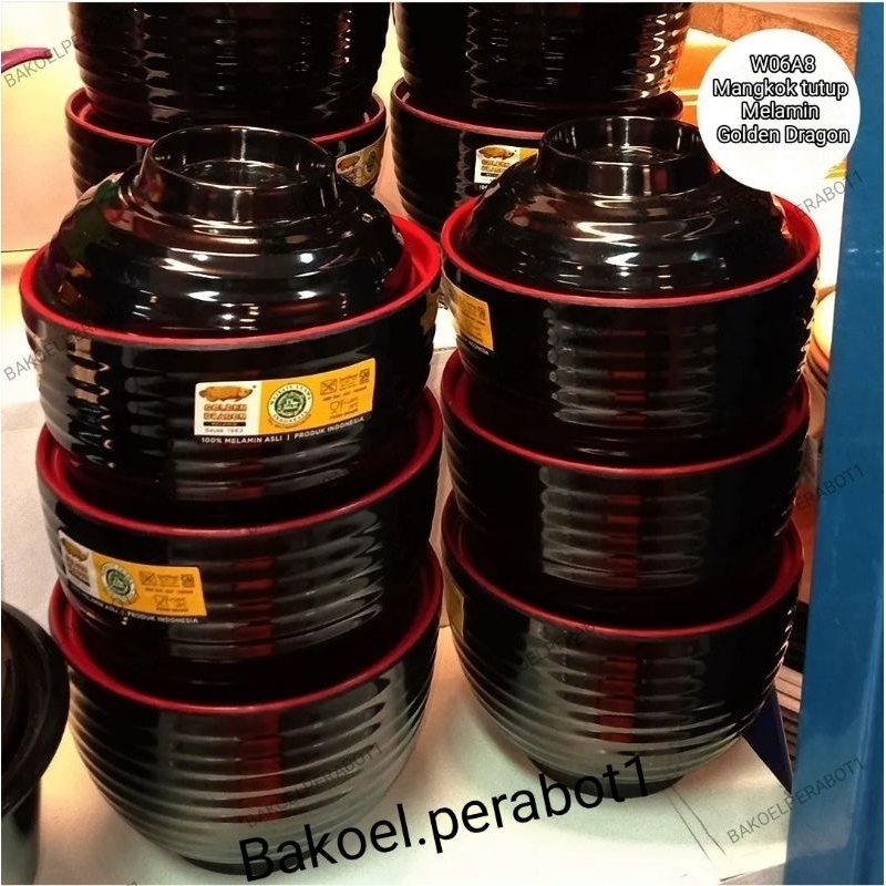 Grosir dan Ecer W06A8 Mangkok ulir tutup Golden dragon melamin 3,7inch/Mangkok Plus tutup/Tebal/Free