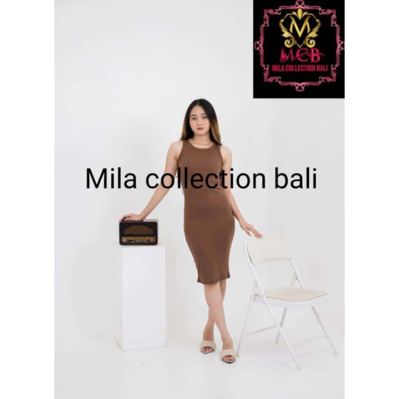 VIA Dress ribb premium TankTop dress wanita Korea Fit body Reguler
