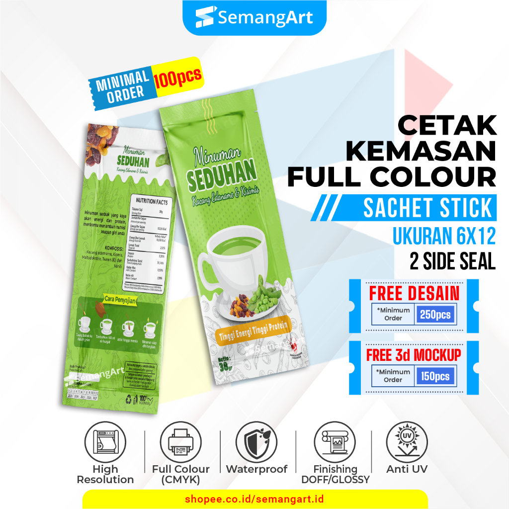 

Kemasan Sachet 6x12 Minuman Serbuk Collagen / Gel Cairan Full Printing Desain Custom