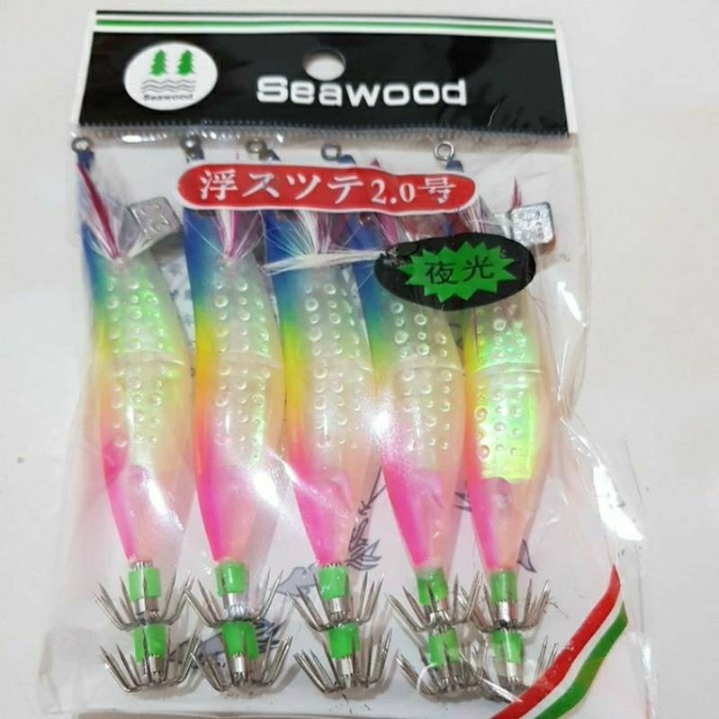 neng_afya isi 5 umpan pancing cumi udang undangan 2.0  power hook seawood squid jig ebi nyala