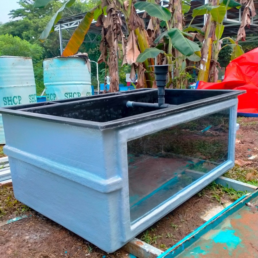 Aquarium / Kolam Ikan Fiber Kombinasi Kaca Uk 125x85x50+ Kaca + Filter Belakang + Mushroom fiber