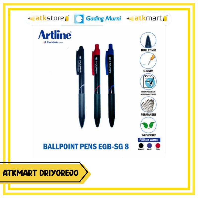 

ARTLINE SG-8 BALLPOINT HITAM, BIRU, MERAH - BULPEN - PULPEN 0.7MM