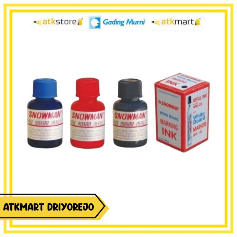 

REFILL TINTA SPIDOL WHITEBOARD PERMANENT SNOWMAN ISI ULANG WARNA HITAM BIRU MERAH HIJAU