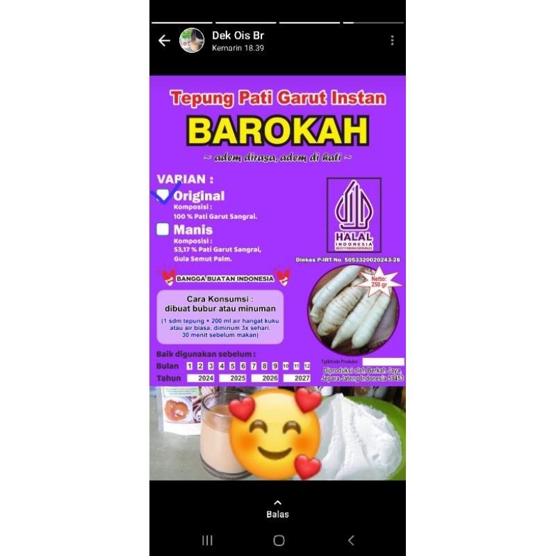 

Tepung Pati Garut instan BAROKAH dg PIRT (original sangrai)