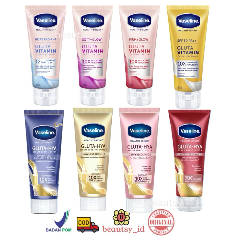 Vaseline Healthy Bright Gluta Hya Soft Glow Vitamin Body Serum Original COD - Gluta-Hya Dewy Radianc