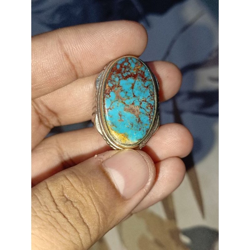 pirus Persia Biru Serat Merah/Emas Ring 6