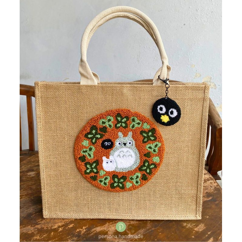 Persona - Tas Totoro Ghibli Punch needle tas handmade tas jute tas belanja totebag