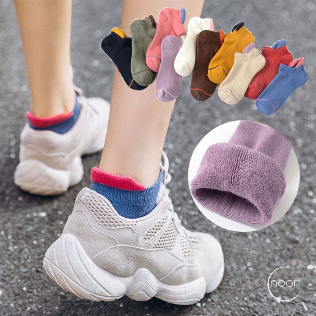 NOON [ race (set) / 경주 ] 7 PASANG Kaos Kaki Pendek Wanita Korea Tebal Running Dewasa Semata Heat Tec