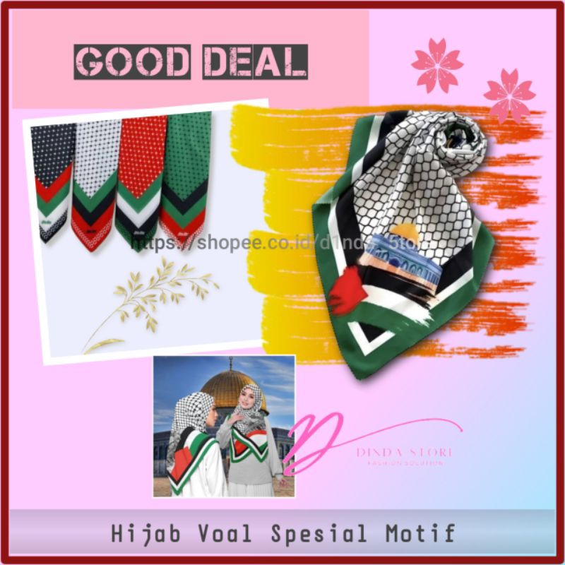 Jilbab Segi Empat Kerudung Motif Palestina Hijab Fashion Muslim Wanita Banjarmasin Lasercut Warna Te