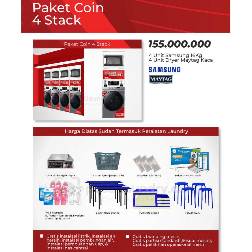 Paket Usaha Laundry Mesin Coin 4 Stack