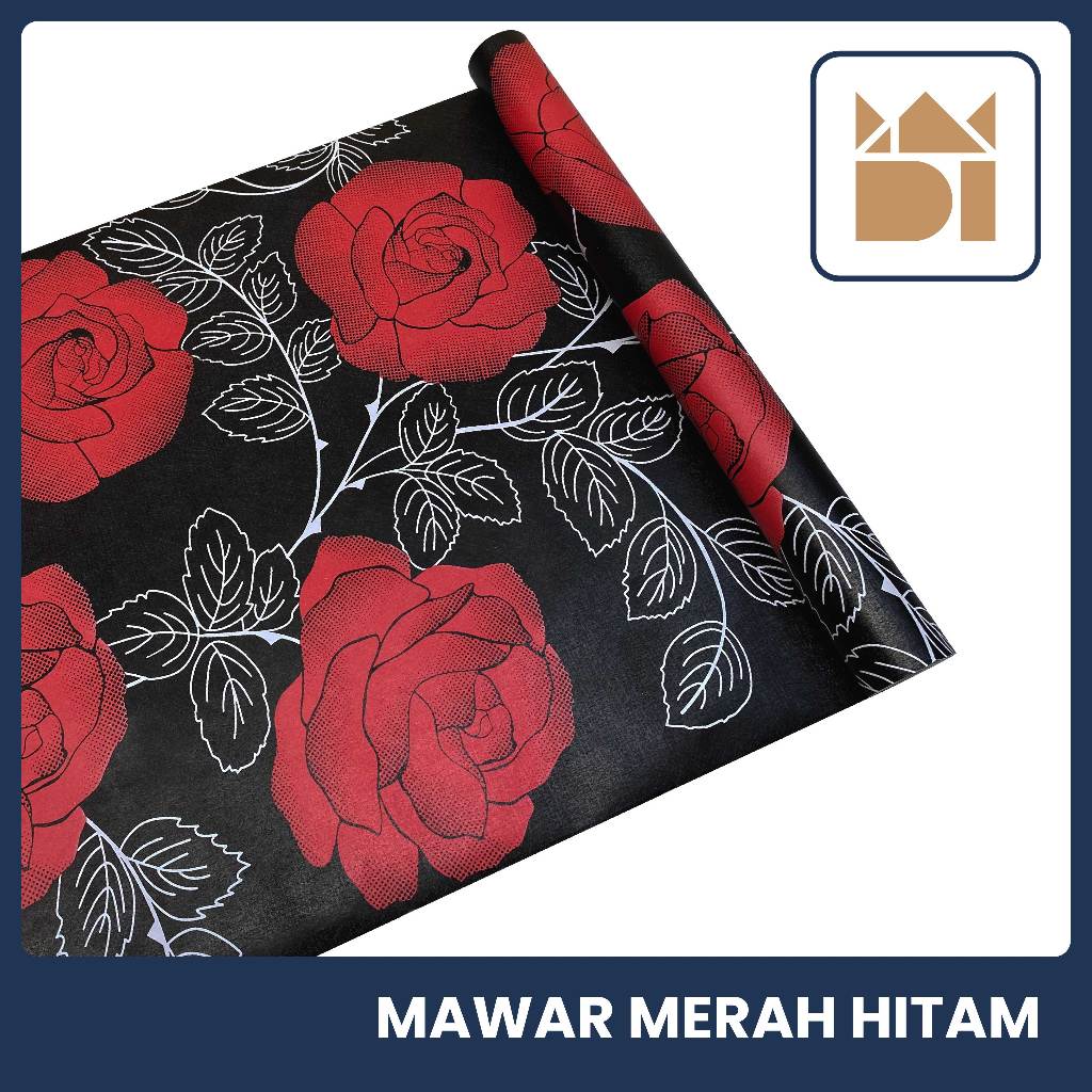 Adipati - Wallpaper Stiker Dinding Motif Bunga Mawar Merah Black Size 45 Cm X 8 Meter, Wallpaper Mot