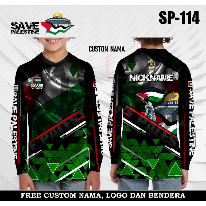 jersey palestine kaos save palestina baju anak save palestina lengan panjang