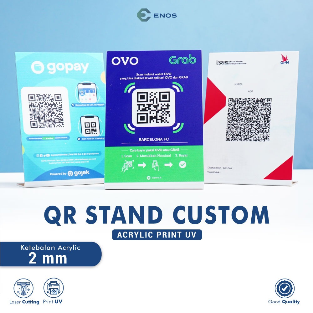 

Acrylic Standing QR Code Digital Payment - Papan Custom Print UV-Akrilik Tekuk Standing QR