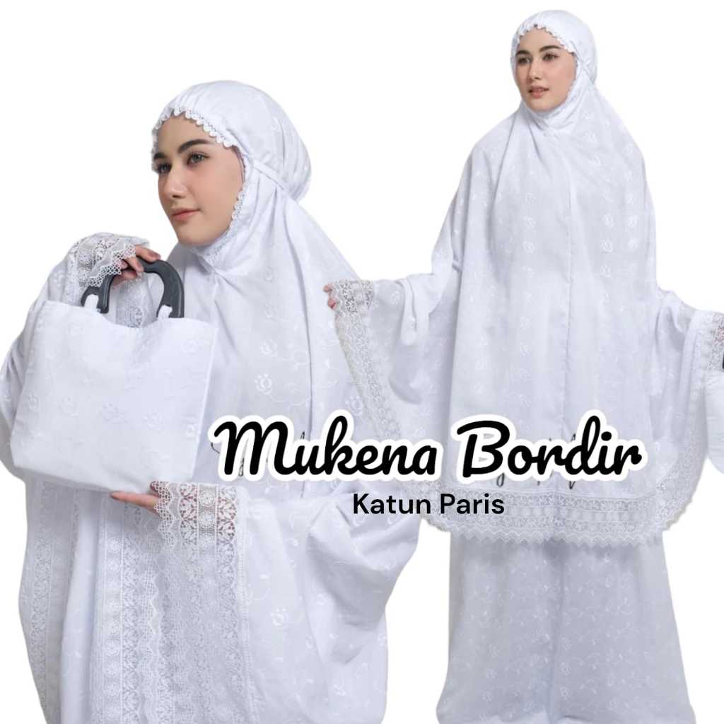 Set Mukena Putih Bordir Sutra Katun Paris Mukena Pengantin Sutra