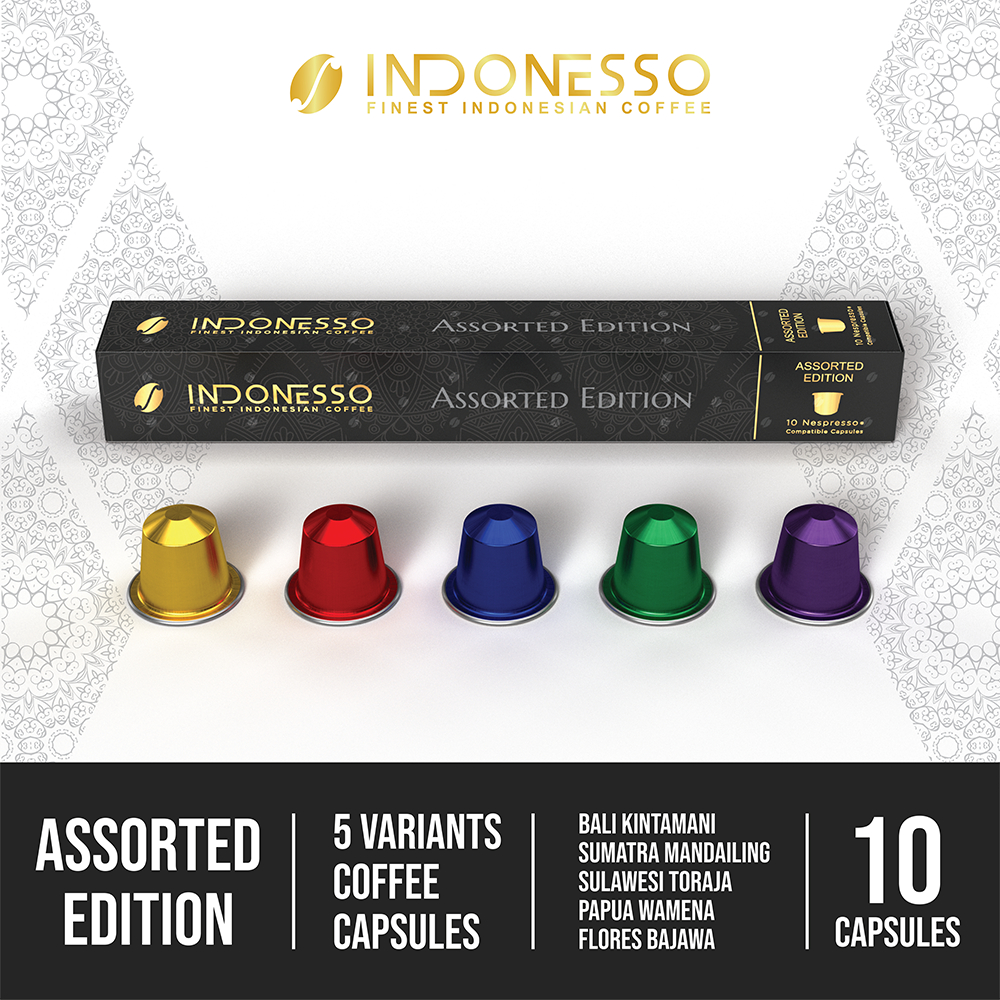 

INDONESSO Assorted Edition Coffee Capsules Compatible with Nespresso Machines / Kapsul Kopi 5 styles